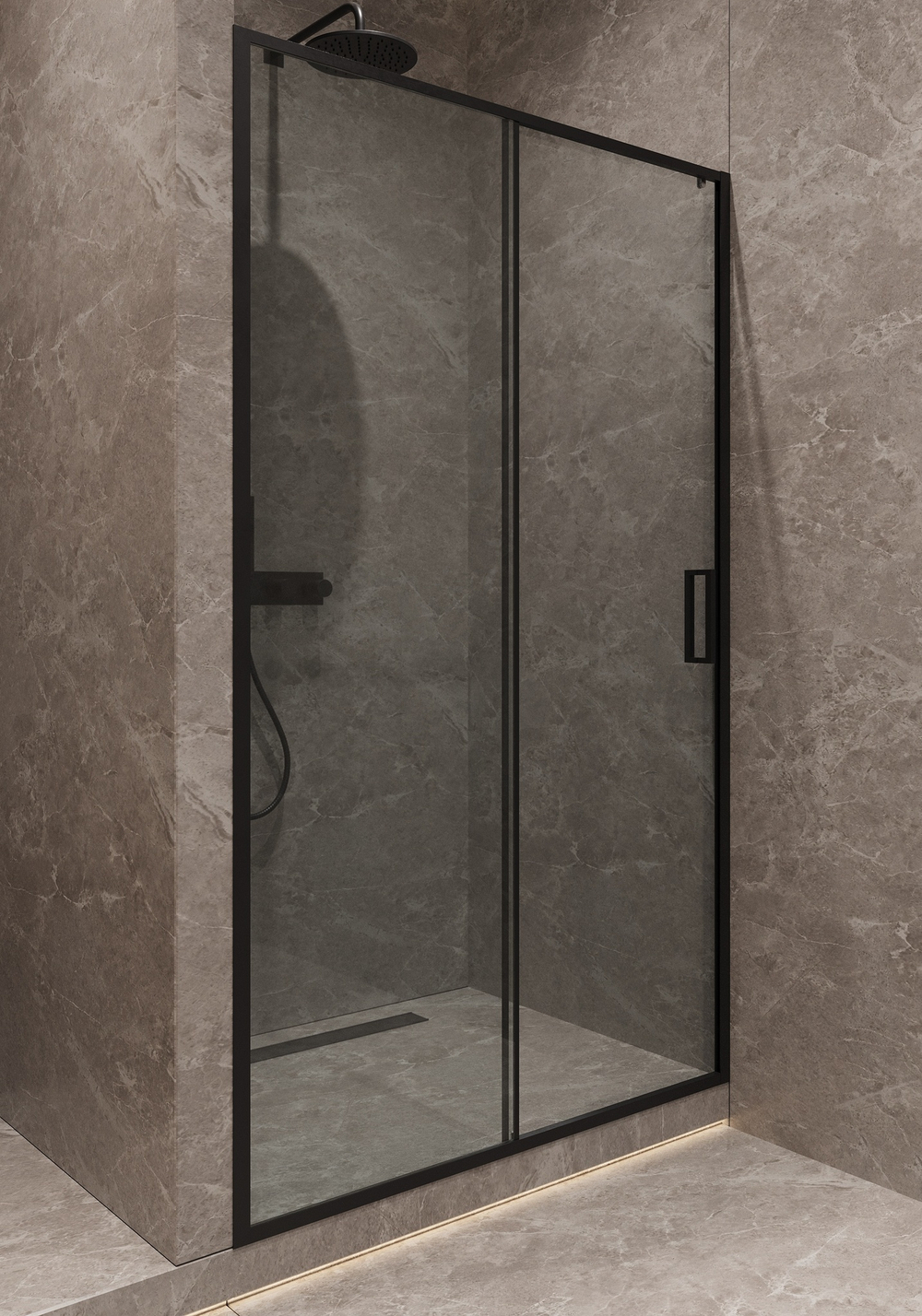 Душевая дверь Timo TD-120/03C-6, раздвижная 195*120, профиль черный, стекло прозрачное 6 мм.