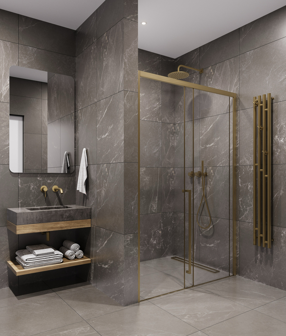 Timo Душевая дверь TDSS-150/17C-8L, раздвиж 1500*2000, проф мат золото, стекло проз 8 мм