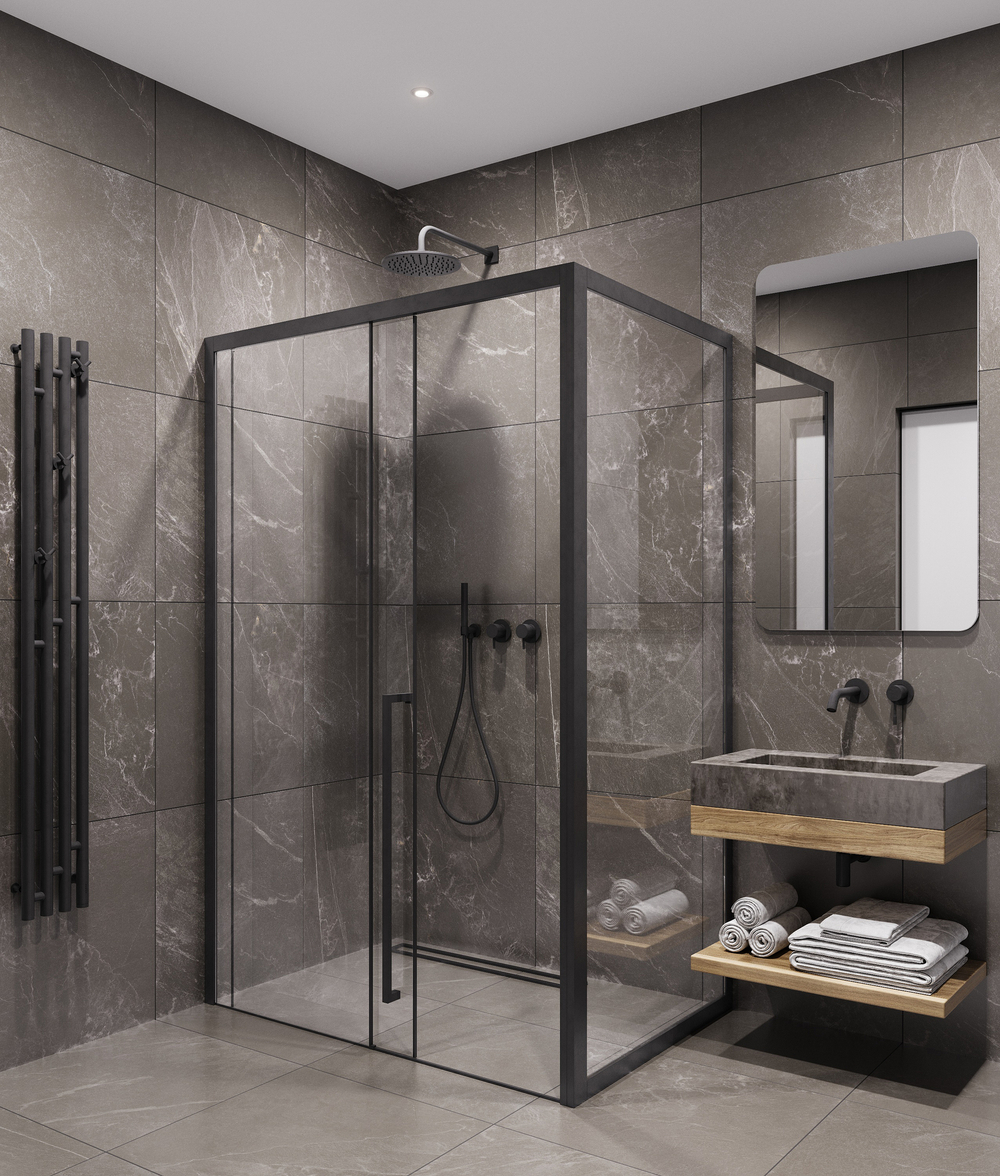 Timo Душевая дверь TDSS-140/03C-8R, раздвиж 1400*2000, проф черный, стекло проз 8 мм