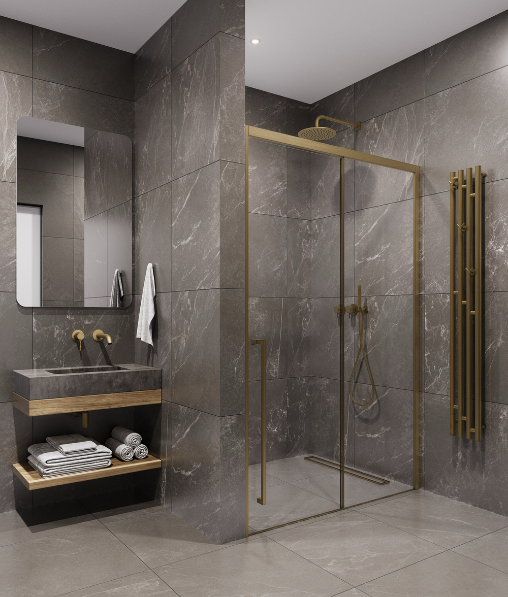 Timo Душевая дверь TDSS-150/17C-8L, раздвиж 1500*2000, проф мат золото, стекло проз 8 мм