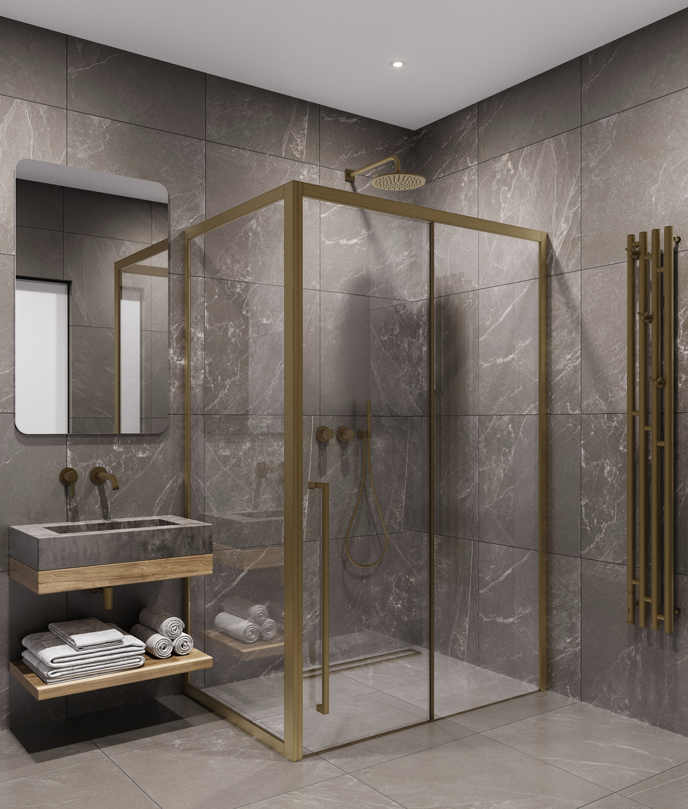 Timo Душевая дверь TDSS-150/17C-8L, раздвиж 1500*2000, проф мат золото, стекло проз 8 мм