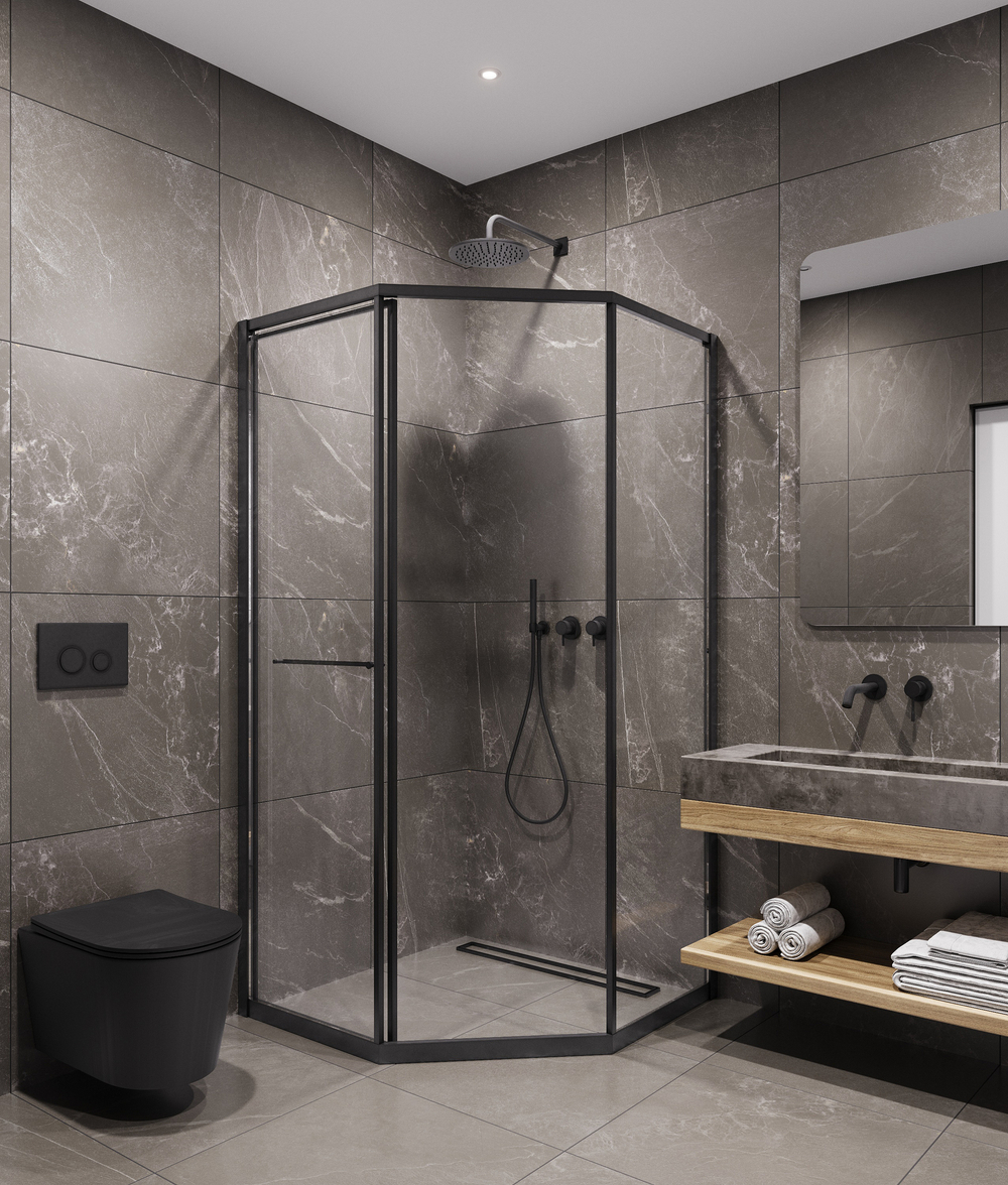 Timo Душевой угол TTSS-100/03C-8R, раздвиж 1000*1000*2000, проф черный, стекло проз 8 мм